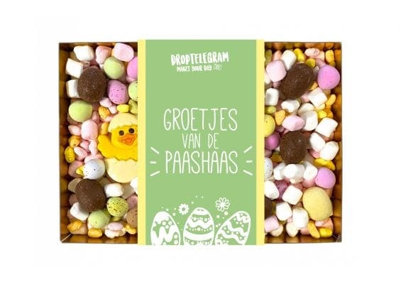Cadeaupakket Groetjes van de Paashaas. Ideaal als paascadeau